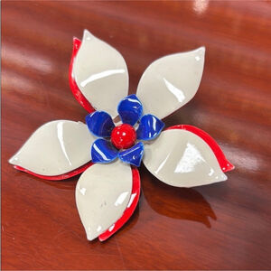 Vintage Red White Blue Flower Brooch enamel coated metal brooch pin